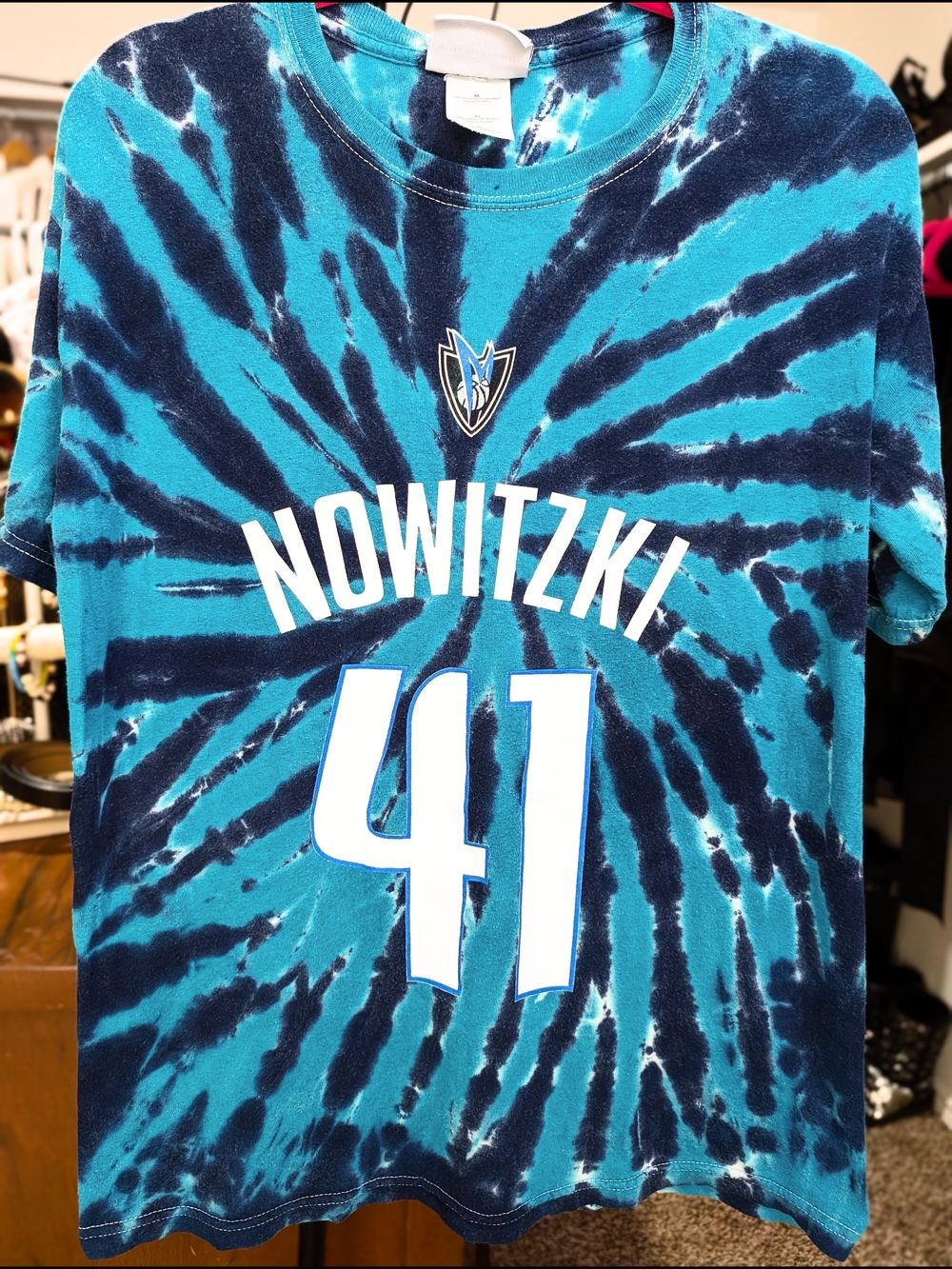 NBA Nowitzki #41 Tie-Dye Short Sleeve Tee in Teal & Navy